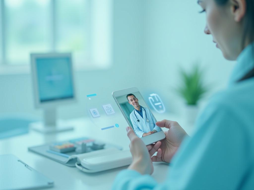 iOS telemedicine app showing remote patient consultation interface